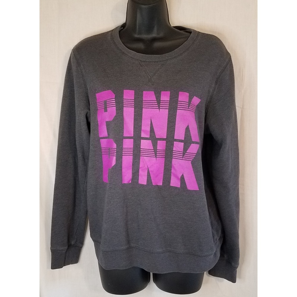 Victoria's Secret Pink Womens Pullover Crewneck‎ Sweatshirt Sz S/P Gray Fuschia